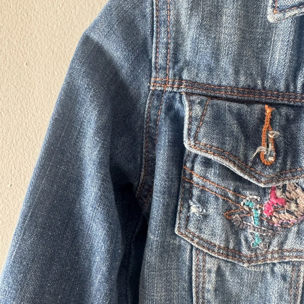 Gap Kids 1969 Denim Embroidered Boho Guitar Button Jean Jacket‎ | Sz M, retro